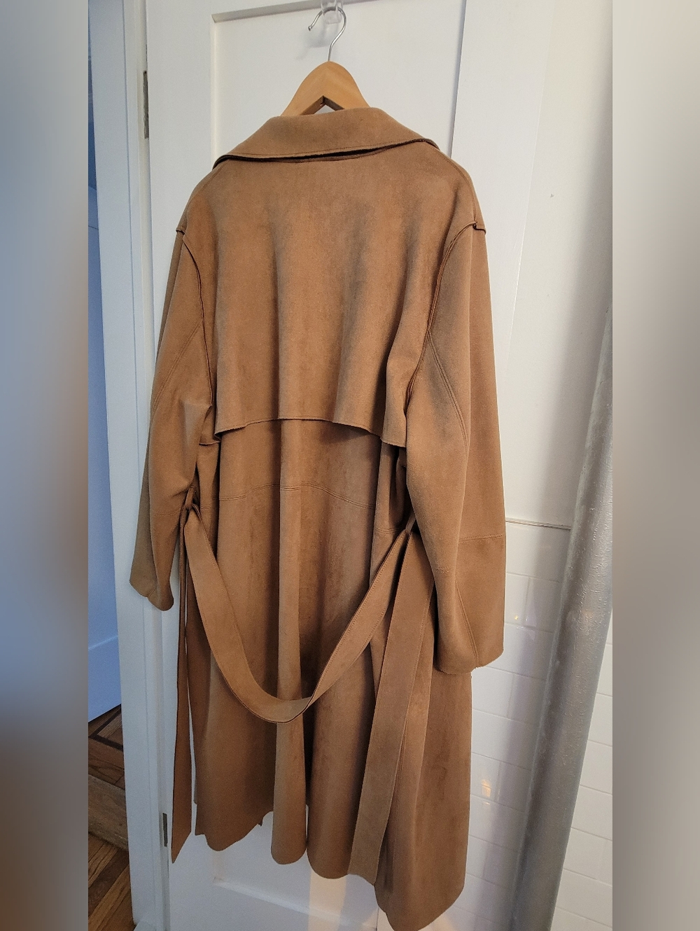H&M Tan Faux Suede Trench Coat EXCELLENT - Picture 5 of 6